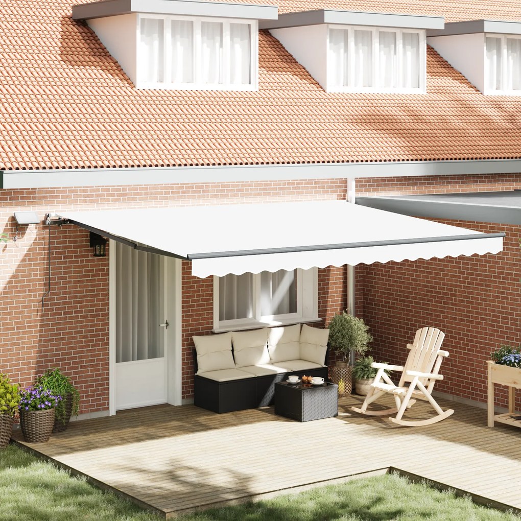 vidaXL Toldo Retrátil Manual com LED Branco 450x300 cm