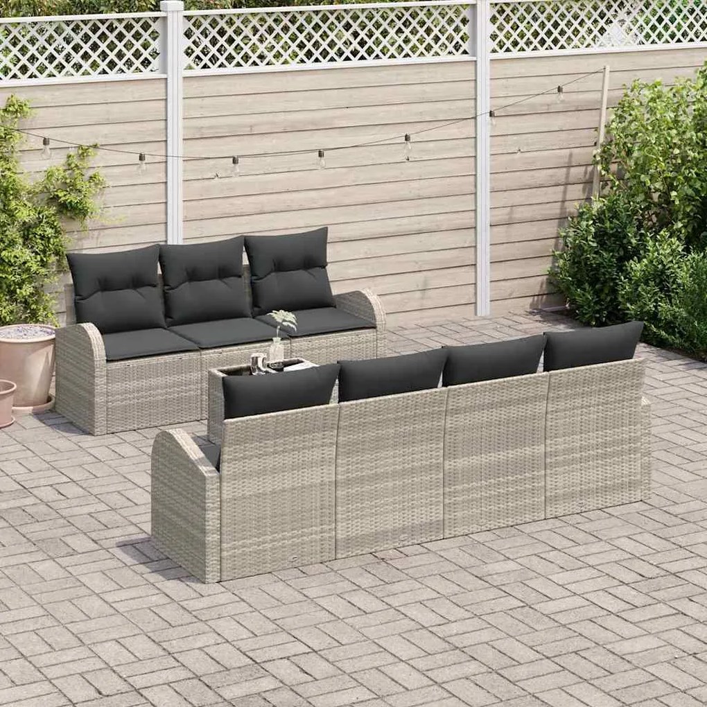 Conjunto de Sofá de Jardim de 8 Peças com Almofadas Cinza Claro de Rat