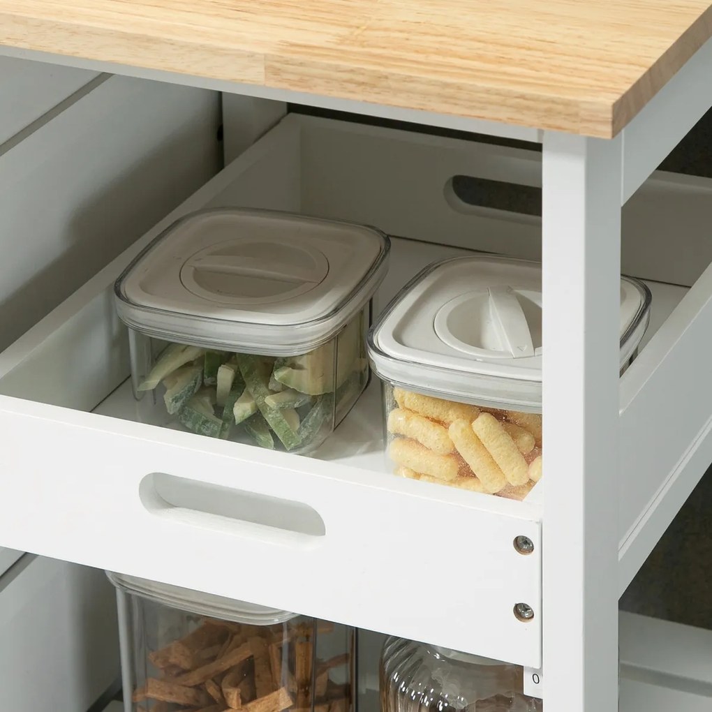 HOMCOM Carrinho de Cozinha com Rodas Carrinho de Serviço Multiuso com 3 Gavetas 2 Prateleiras Abertas e Bandeja para Sala de Jantar Sala de Estar 67x37x85,5cm Branco
