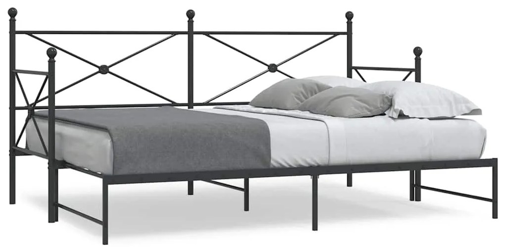 Cama de dia com gavetão sem colchão 80x200 cm aço preto