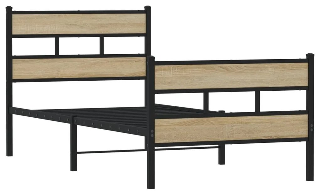 Estrutura de cama sem colchão 75x190 cm metal carvalho sonoma