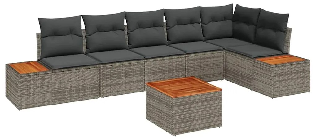 Conjunto de Sofá de Jardim 7 Peças com Almofadas Cinza em Rattan de Po