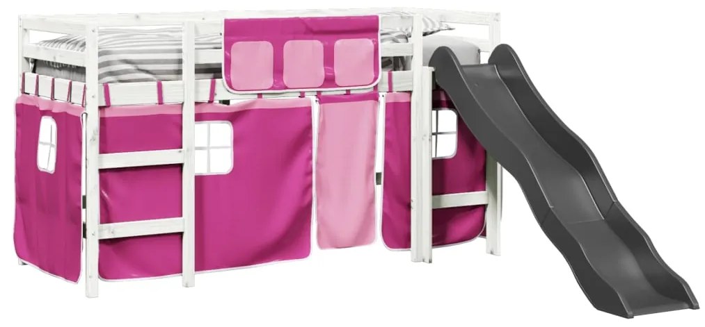 Cama alta p/ criança c/ cortinas 80x200 cm pinho maciço rosa