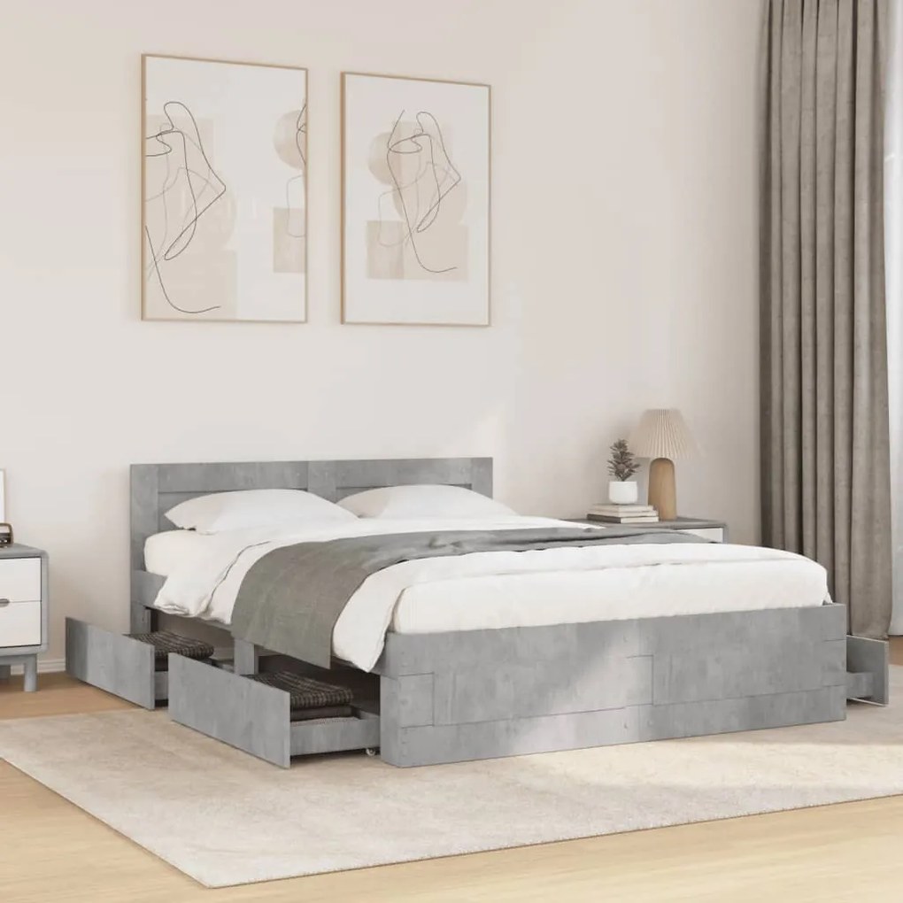 vidaXL Estrutura de cama c/ cabeceira derivados madeira cinza-cimento