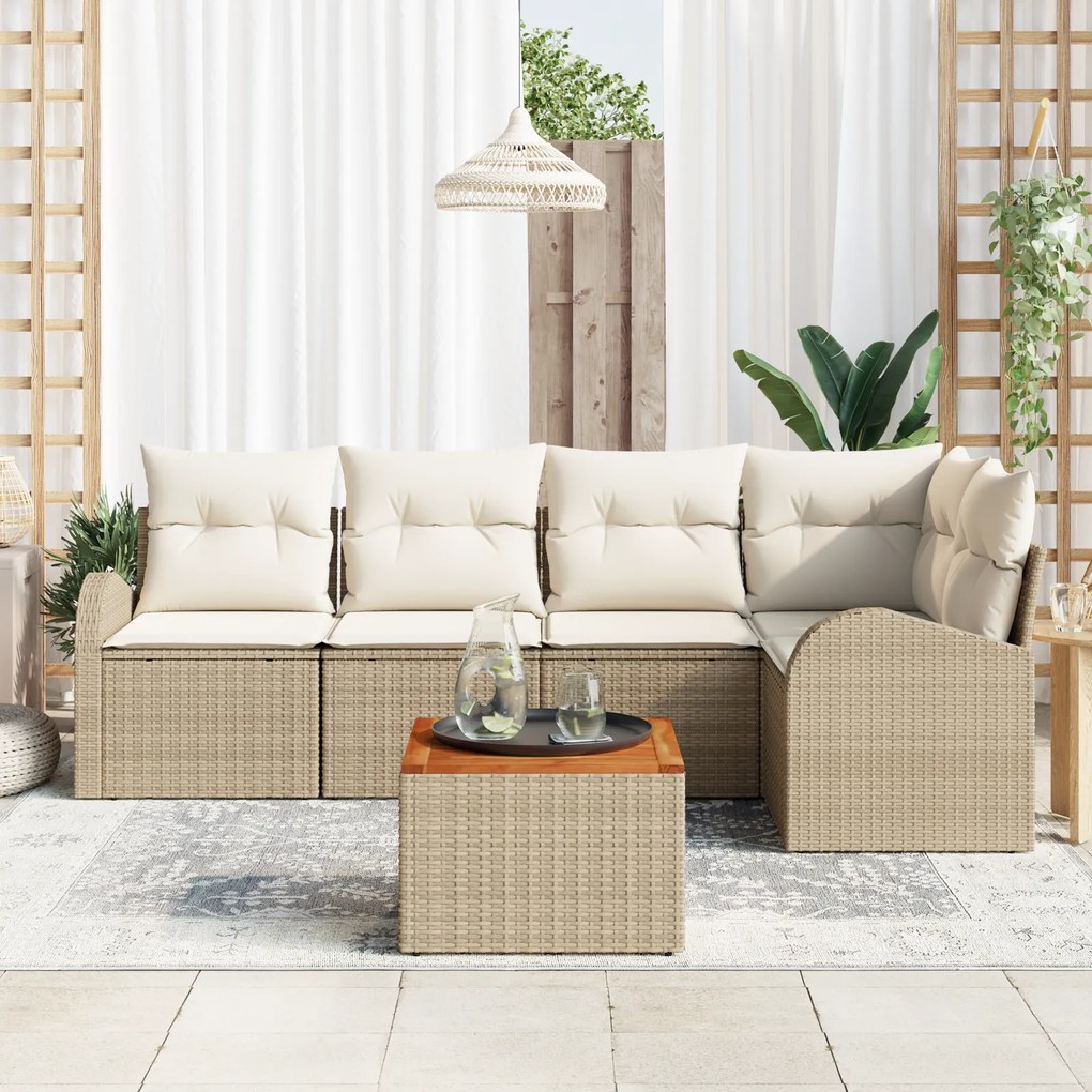 Conjunto de Sofá de Jardim vidaXL de 6 peças com Almofadas Bege Rattan
