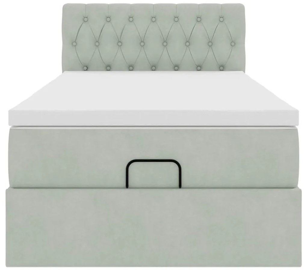Estrutura cama otomana colchão 80x200 cm veludo cinzento claro