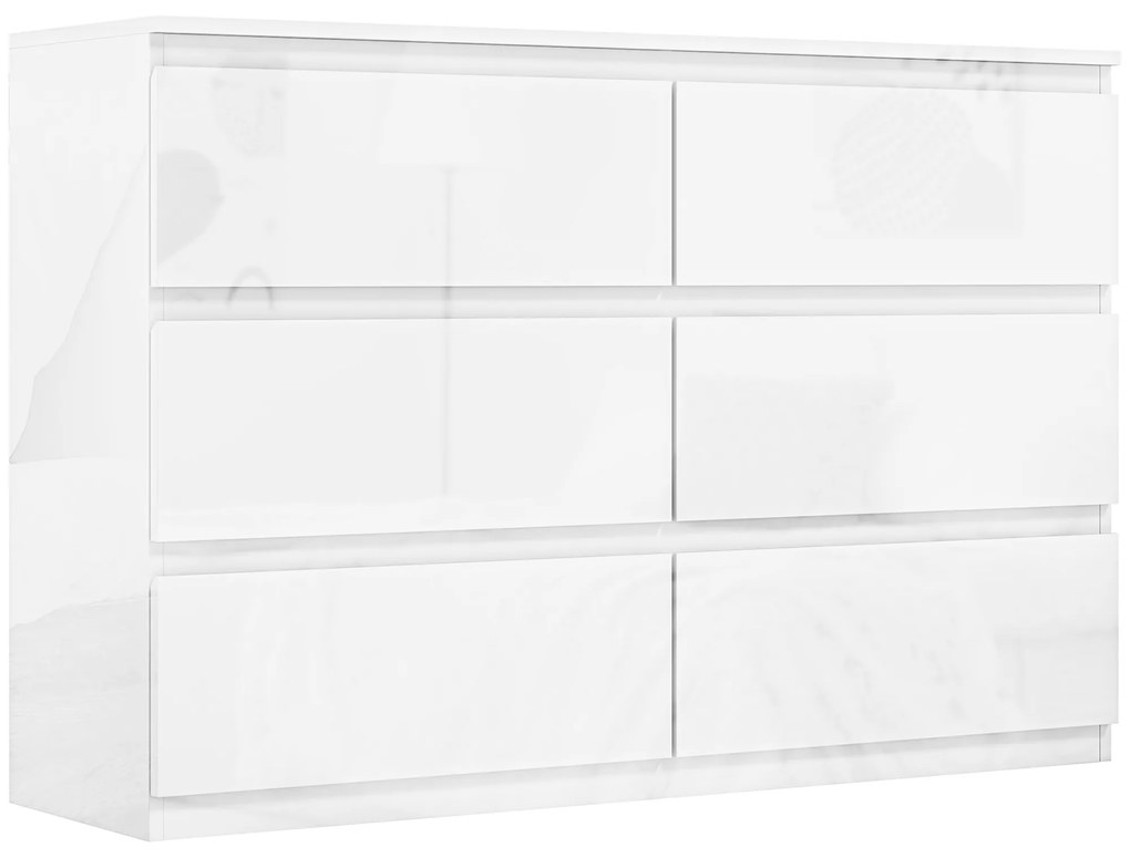 Cómoda com 6 Gavetas de Madeira Cómoda de Dormitório Cómoda Branca Estilo Moderno 112x34x75 cm Branco Brilhante