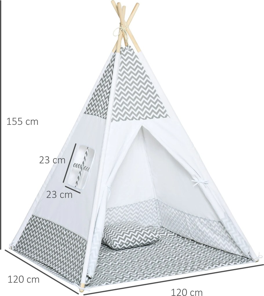 Tenda de brincar para crianças com motivos gráficos 1,2 x 1,2 x 1,55 m - Porta com fecho, janela, tapete, almofada e saco de transporte incluídos - pa