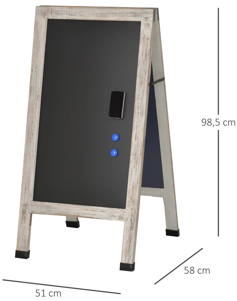 Vinsetto Painel publicitario Magnético Dobrável com Dupla Face cavalete de Madeira com Apagador 2 Imás e 5 Gizes 51x58x98,5cm Preto e Madeira