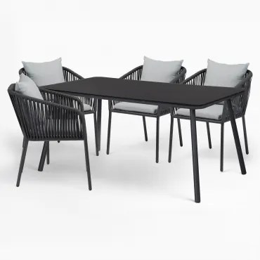Conjunto De Mesa Retangular Arhiza Classic, 160x90 Cm, E 4 Cadeiras De Jardim De Alumínio. Cinza Grafito - Sklum