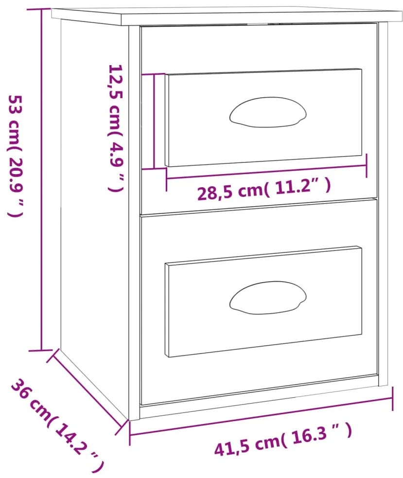Mesa de cabeceira de parede 41,5x36x53 cm cinzento sonoma