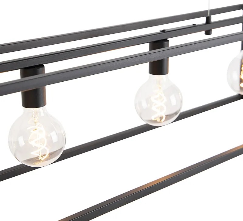 Candeeiro de suspensão retangular moderno preto 5 luzes - Cage Moderno