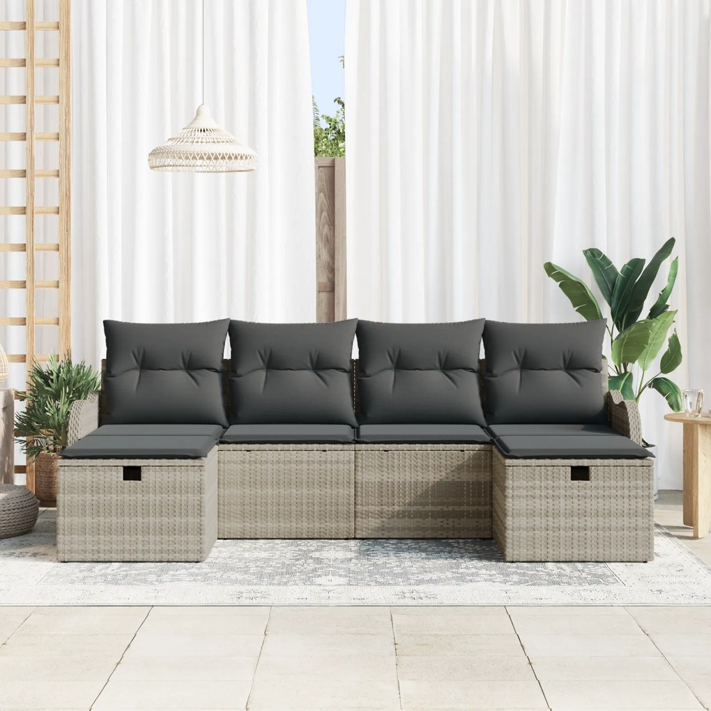 Conjunto de Sofás de Jardim vidaXL de 6 Peças com Almofadas Cinza Clar