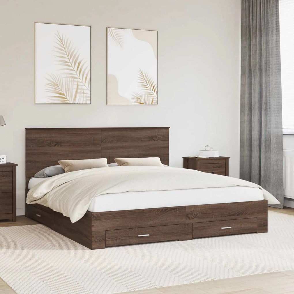 vidaXL Estrutura da Cama Carvalho Marrom e Prata 180 x 200 cm