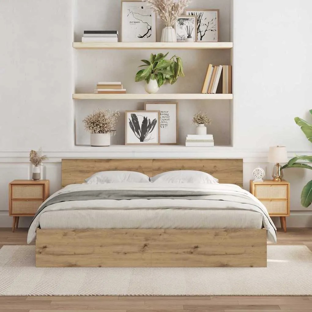Cama com cabeceira de carvalho artesanal – 180 x 200 cm, feita de made