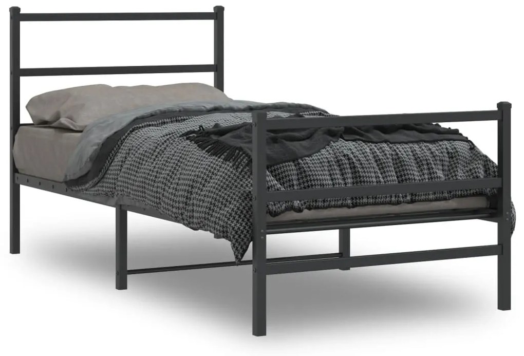 Estrutura de cama com cabeceira e pés 90x190 cm metal preto
