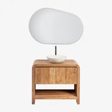 Conjunto De Móvel De Casa De Banho Em Madeira Vacry Castanho Acácia & Cimento Redondo Branco Ø40 Cm Zavion & Oval Led E Anti-embaciamento 100x80 Cm Ri
