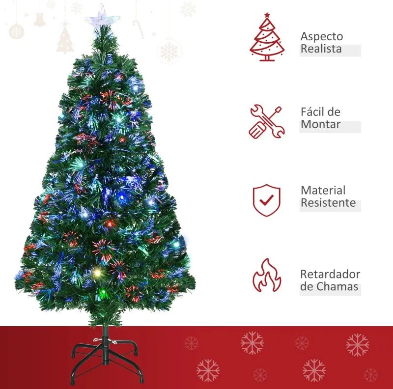 Árvore de Natal com 16 Luzes LED e Fibra Óptica - 120 cm