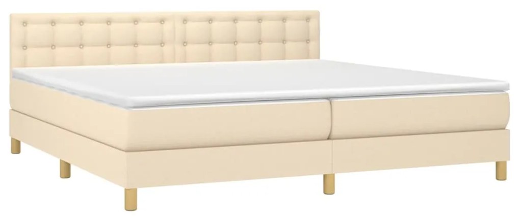 Cama box spring c/ colchão e LED 200x200 cm tecido cor creme