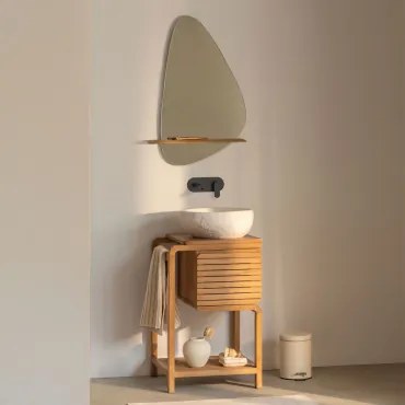 Conjunto De Móvel De Casa De Banho Em Madeira De Teca Bradley Irregular Em Cimento Branco ↔︎40 Cm Fedro & Irregular - Sklum