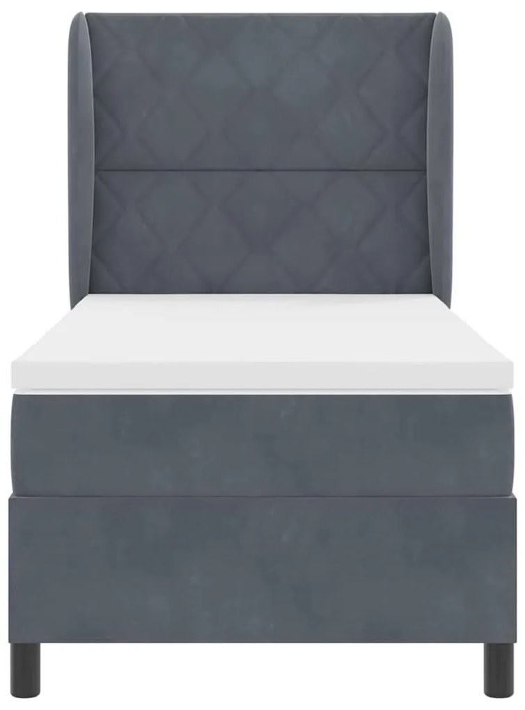 Cama Box com Colchão Cinza Escuro 100x200 cm em Veludo