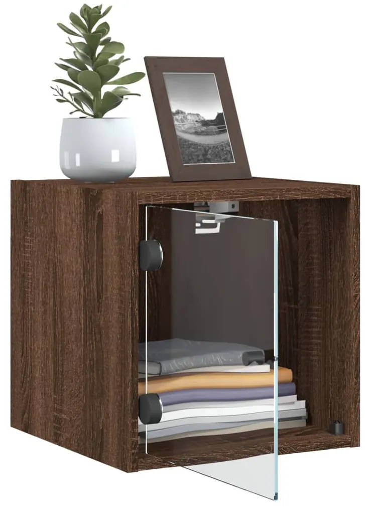 Mesas cabeceira portas vidro 2 pcs 35x37x35cm carvalho castanho