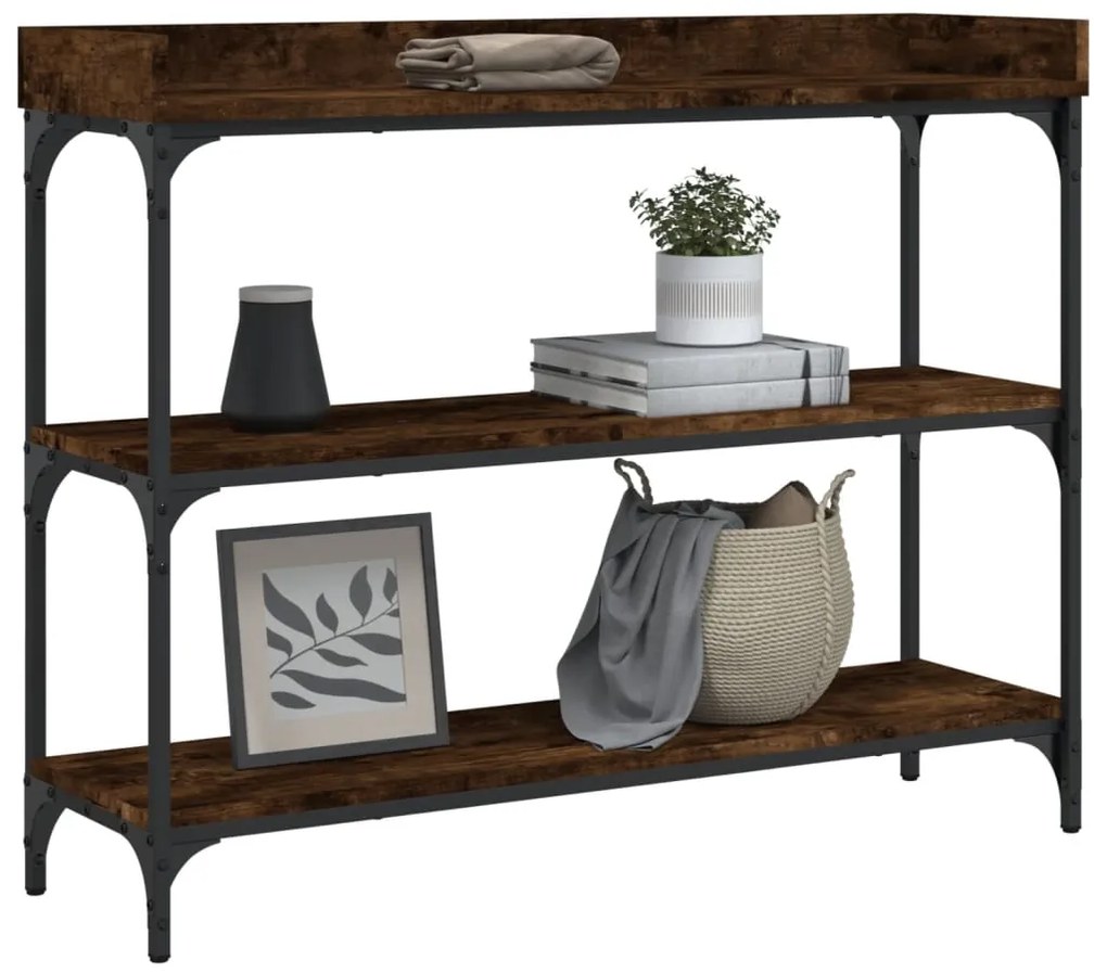 Mesa consola c/ prateleiras 100x30x80 cm carvalho fumado