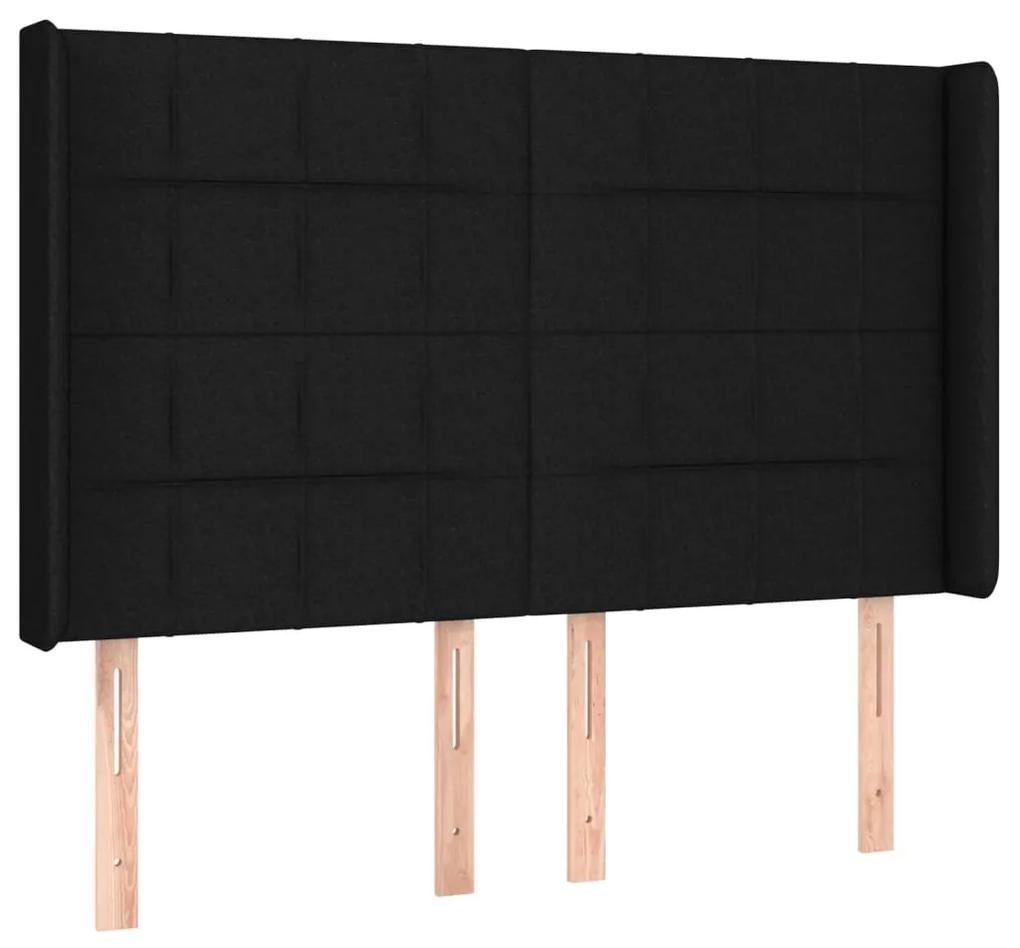 Cama box spring c/ colchão e LED 140x200 cm tecido preto