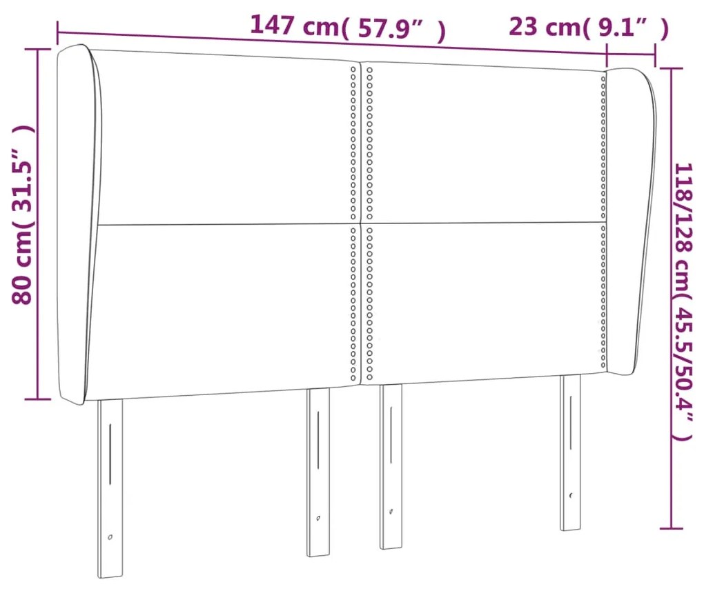 Cabeceira de cama c/ abas tecido 147x23x118/128 cm preto