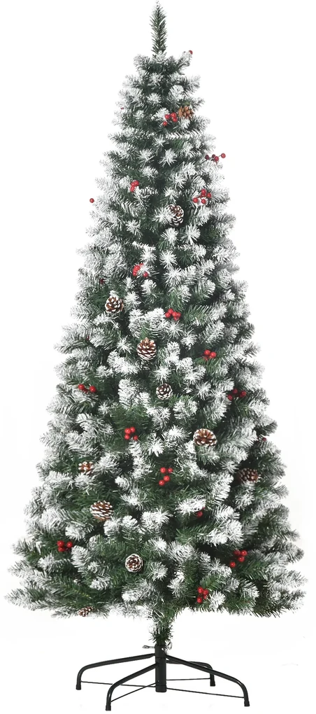 HOMCOM Árvore de Natal Ø140x225cm Neve Artificial com 1083 Pontas de PVC  Base Dobrável e Suporte de Metal Decoração de Natal para Interiores Verde e  Branco 225cm