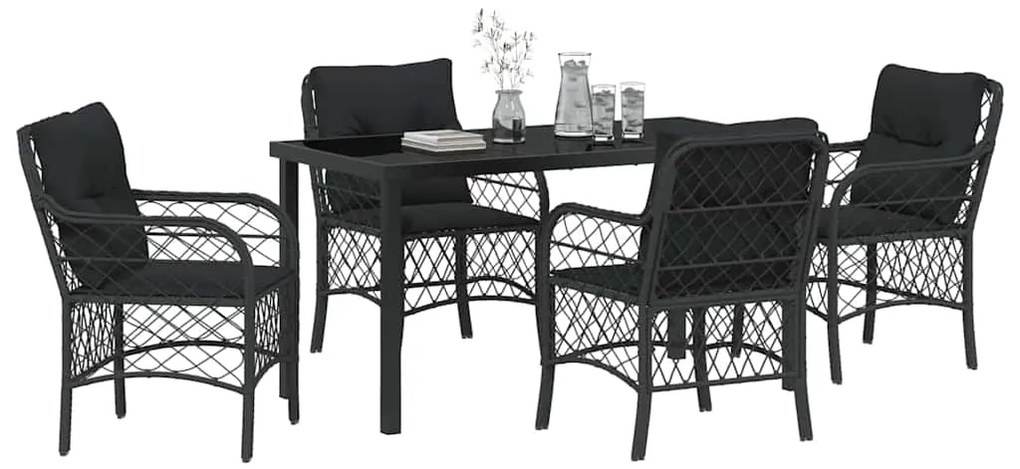 Conjunto de Jantar de Jardim de 5 Peças com Almofadas, Rattan Poliéste