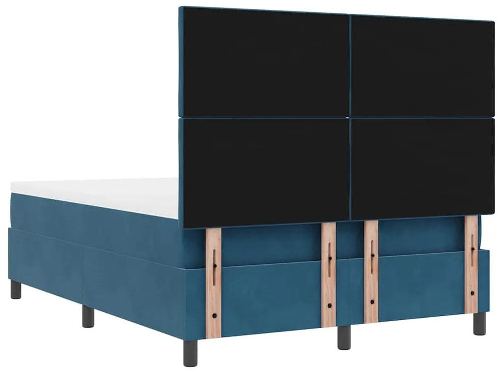 Cama Box Spring com Colchão &amp; Banco Azul Escuro 140x190 cm de Veludo