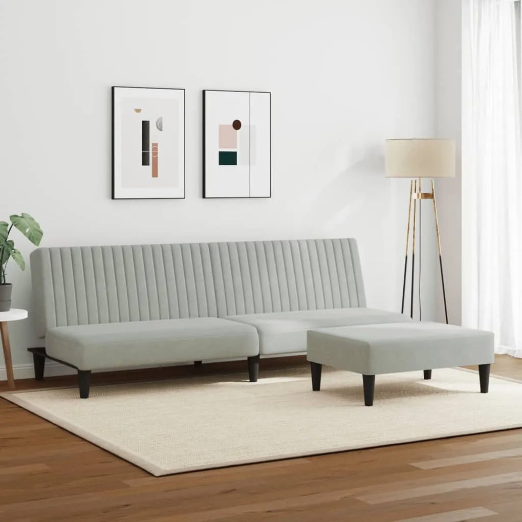 2 pcs conjunto de sofás veludo cinzento-claro