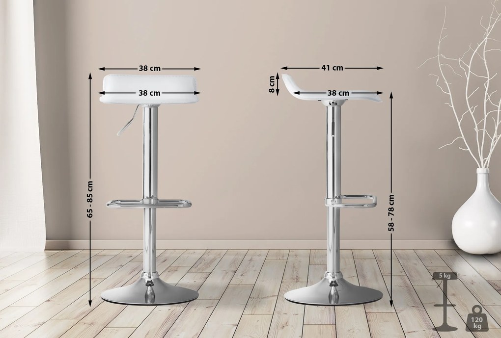 Banco de bar DYN em couro sintético 38 x 65-85 x 41 cm Branco