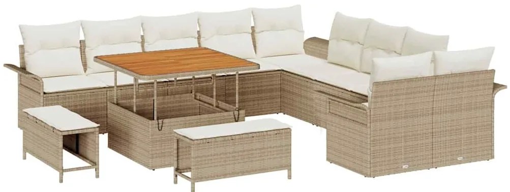 Conjunto de Sofá de Jardim com 13 Peças da , Almofadas Bege, em Rattan