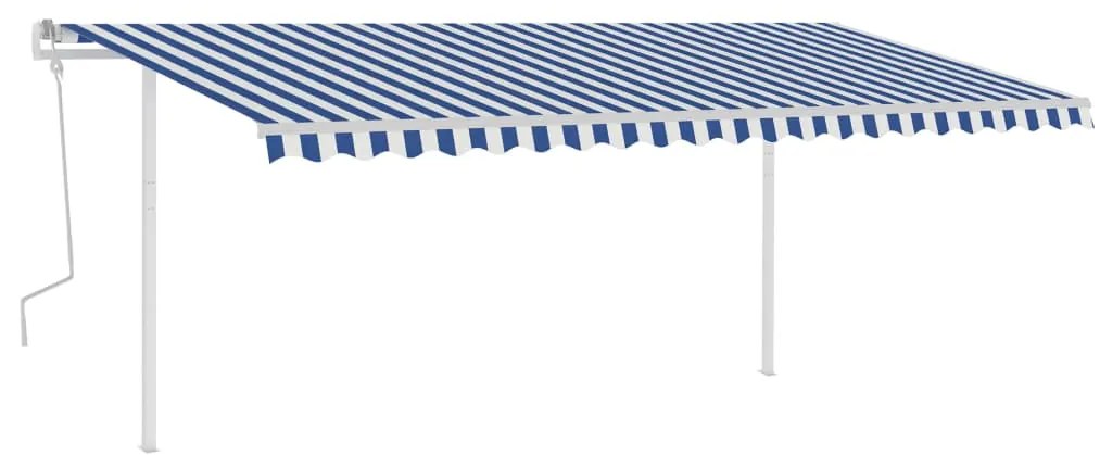 Toldo retrátil manual com luzes LED 5x3,5 m azul e branco