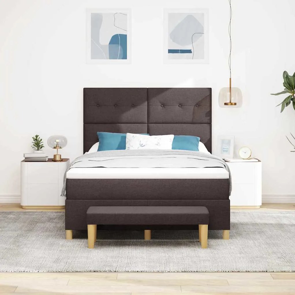 Cama Box com Colchão e Banco vidaXL Marrom Escuro 140x190 cm Tecido