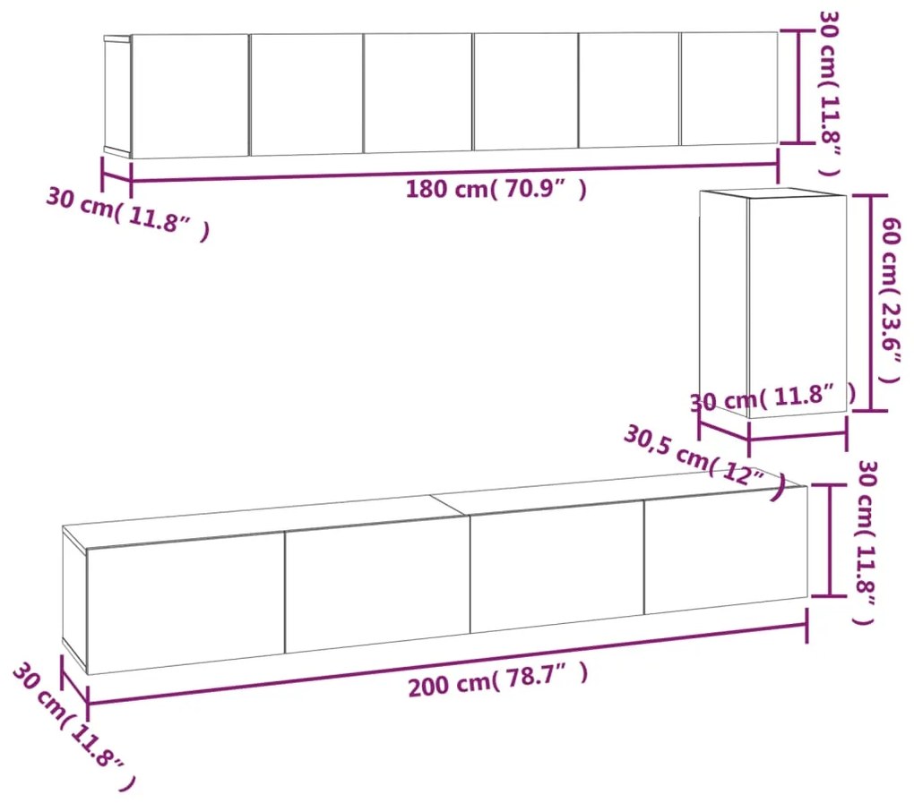 6 pcs conjunto de móveis de TV derivados de madeira branco