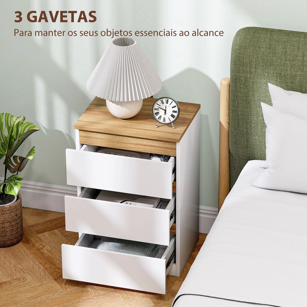 Conjunto de 2 Mesas de Cabeceira com 3 Gavetas Mesas de Cabeceira para Dormitório Estreitas 40x30x59,5 cm Branco