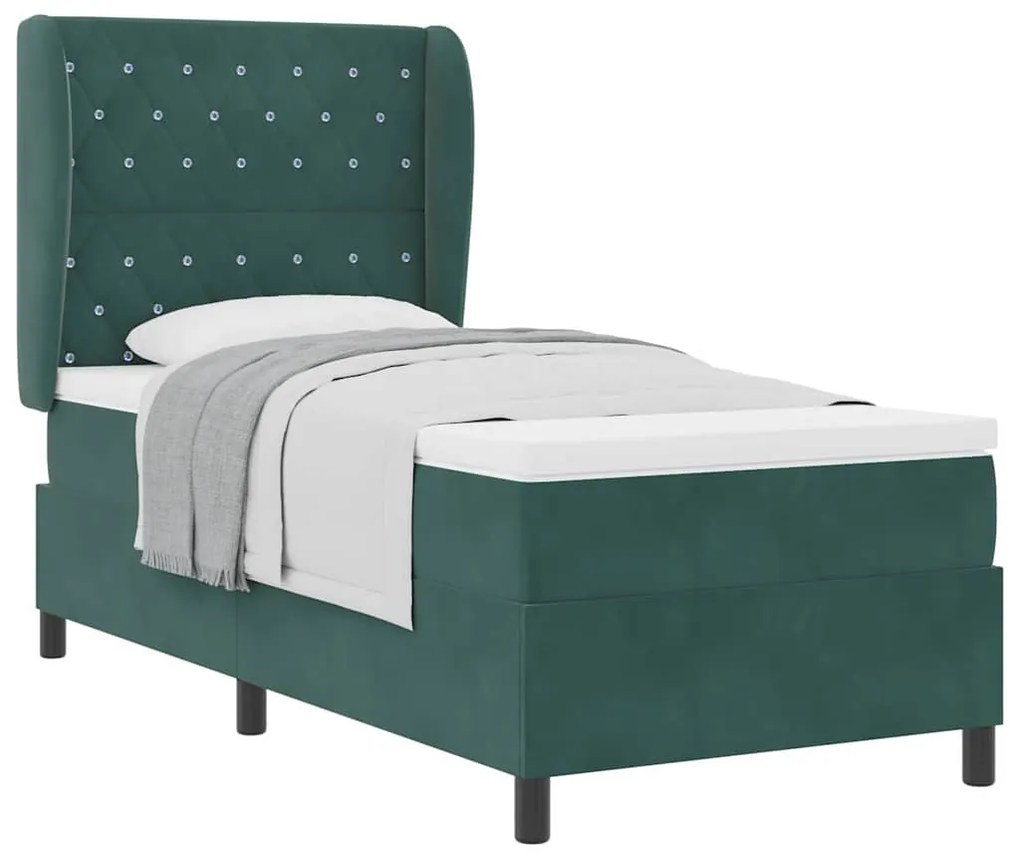 Cama Box com Colchão Verde Escuro - 90x200 cm em Veludo