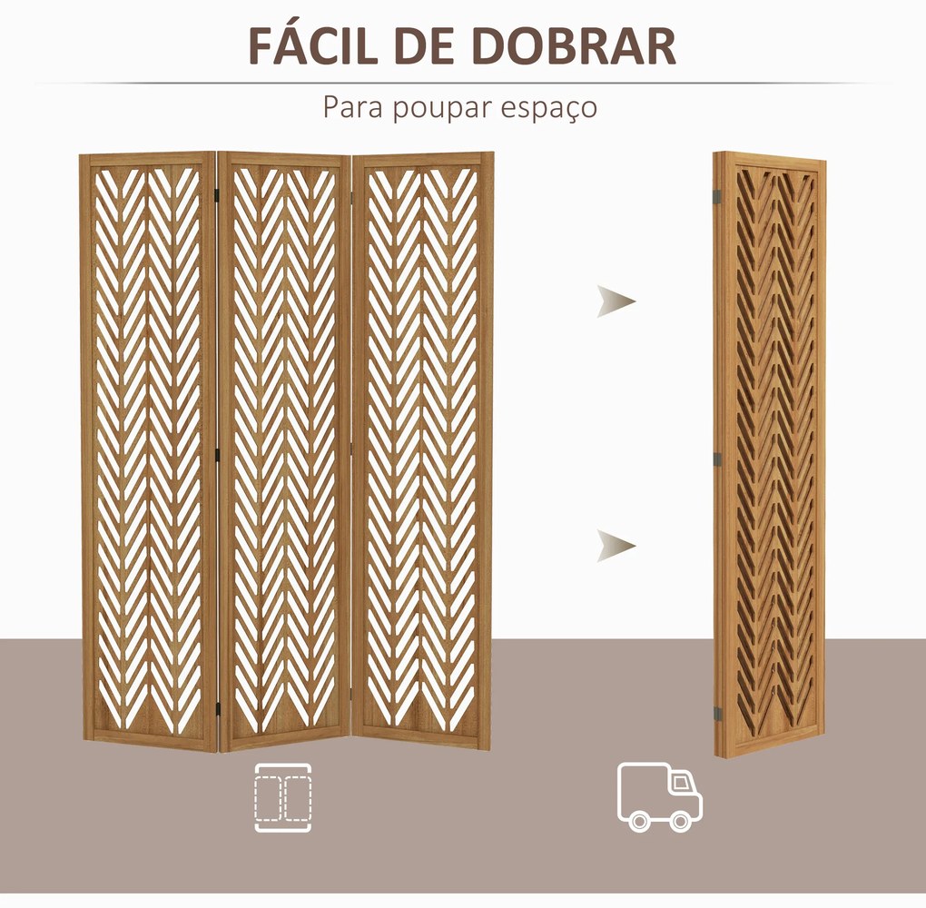 Biombo de 3 Painéis Dobrável 120x1,7x170 cm Separador de Ambientes de Madeira com Padrões Geométricos Madeira