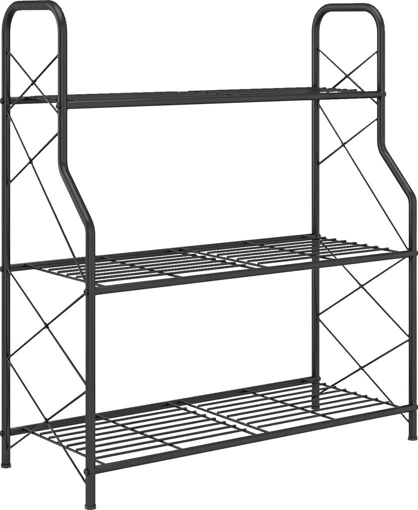 Outsunny Suporte para Plantas de 3 Níveis Estante Metálica Resistente para Interior e Exterior 69x28,5x78 cm Preto | Aosom Portugal
