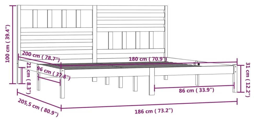 Estrutura de cama super king size 180x200 cm pinho maciço