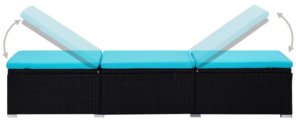 3 pcs espreguiçadeiras jardim c/ mesa de centro vime PE preto