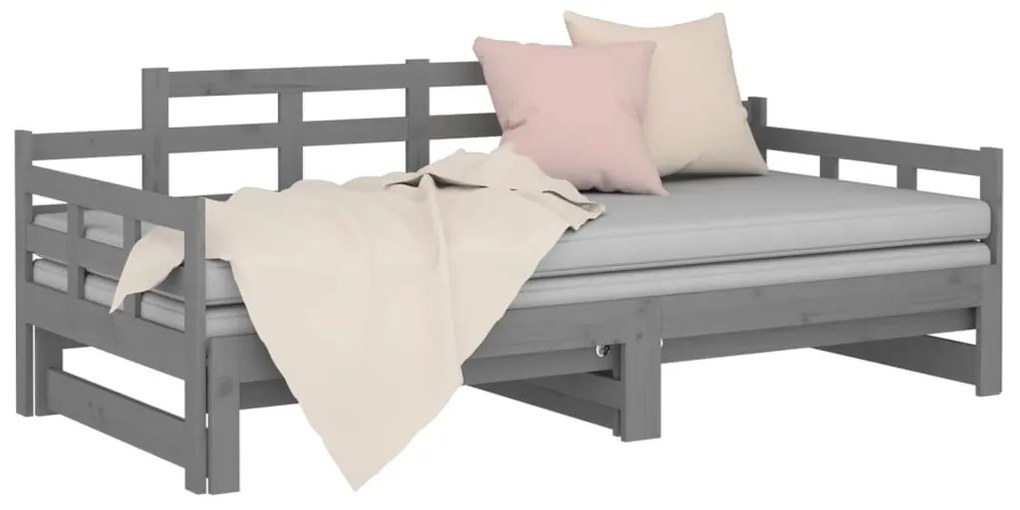 Sofá-cama de puxar pinho maciço cinza 2x(90x200) cm