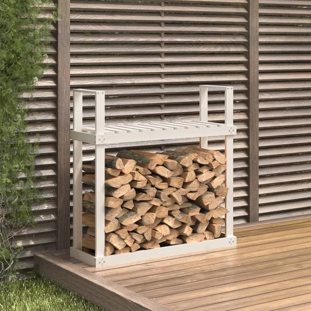 823858 vidaXL Suporte para lenha 110x35x108,5 cm pinho maciço branco