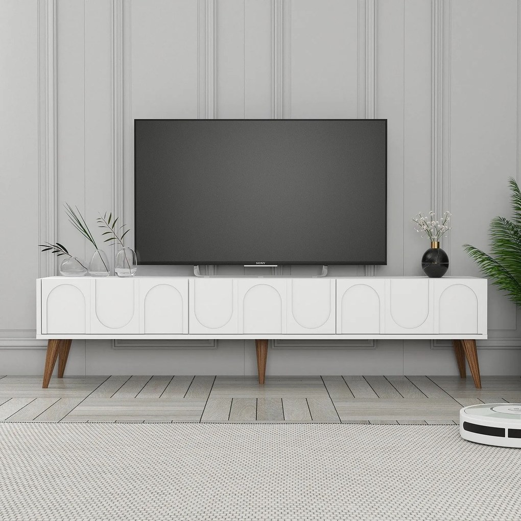 Móvel TV Lyon – Branco Nogueira – 180x44x35 cm