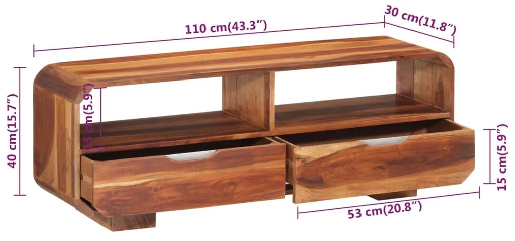 Móvel de TV 110x30x40 cm madeira de acácia maciça