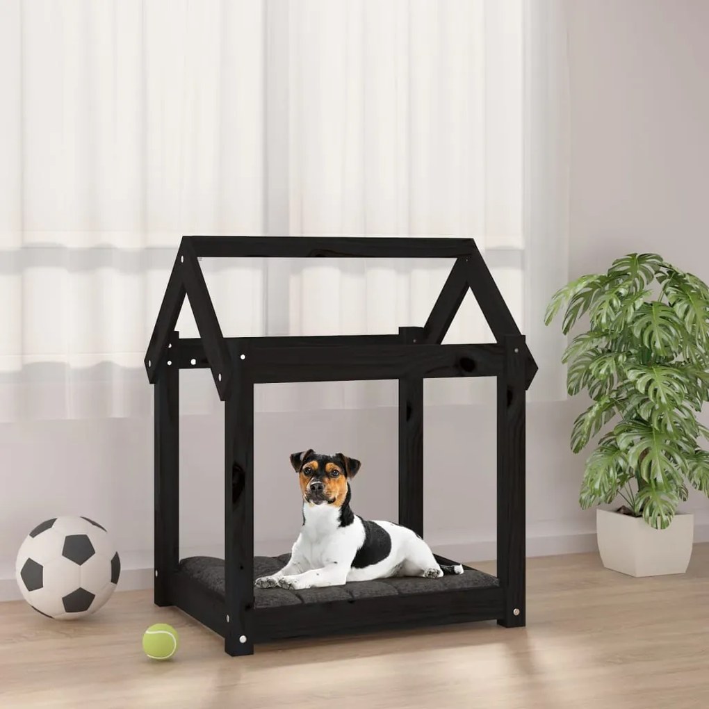 Cama para cães 61x50x70 cm madeira de pinho preto