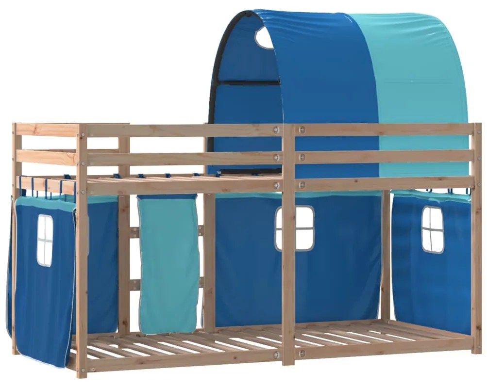 Beliche com cortinas 75x190 cm madeira de pinho maciça azul